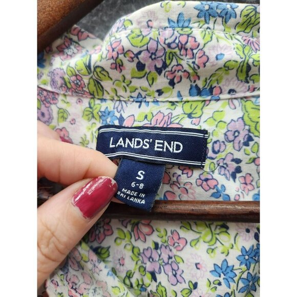 Lands End Womens Floral Button-Up Shirt S Cotton/Linen Blend - Picture 2 of 5